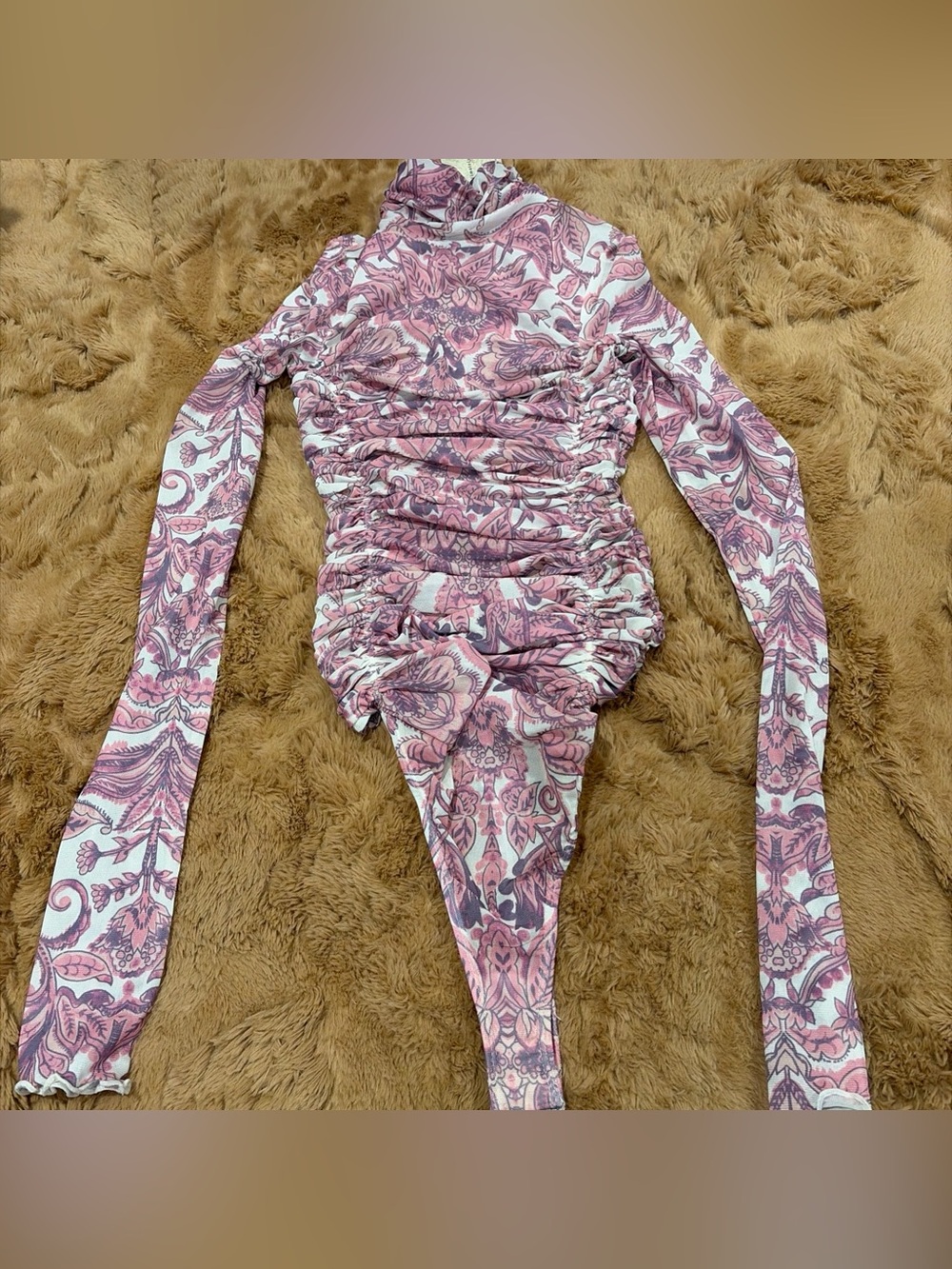 Free People Pink Purple Bodysuit Sheer Paisley NWT Coquette Feminine Turtleneck